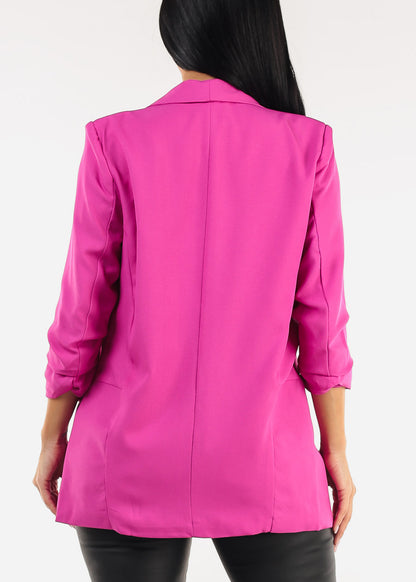Quarter Sleeve Open Front Formal Blazer Fuchsia