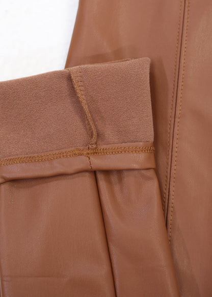 High Waist Vegan Leather Skinny Pants Brown