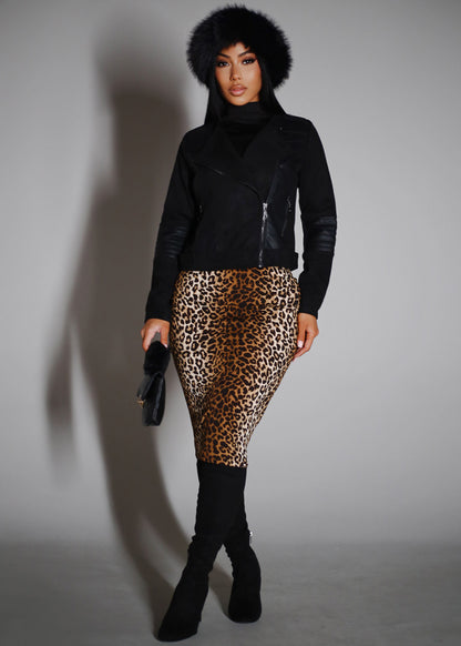 Stretch High Waist Animal Print Pencil Skirt Brown