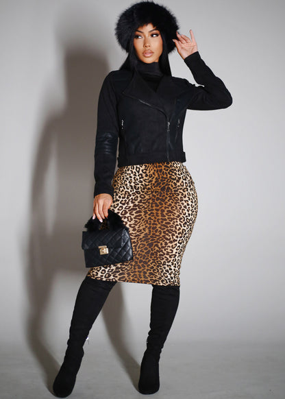 Stretch High Waist Animal Print Pencil Skirt Brown