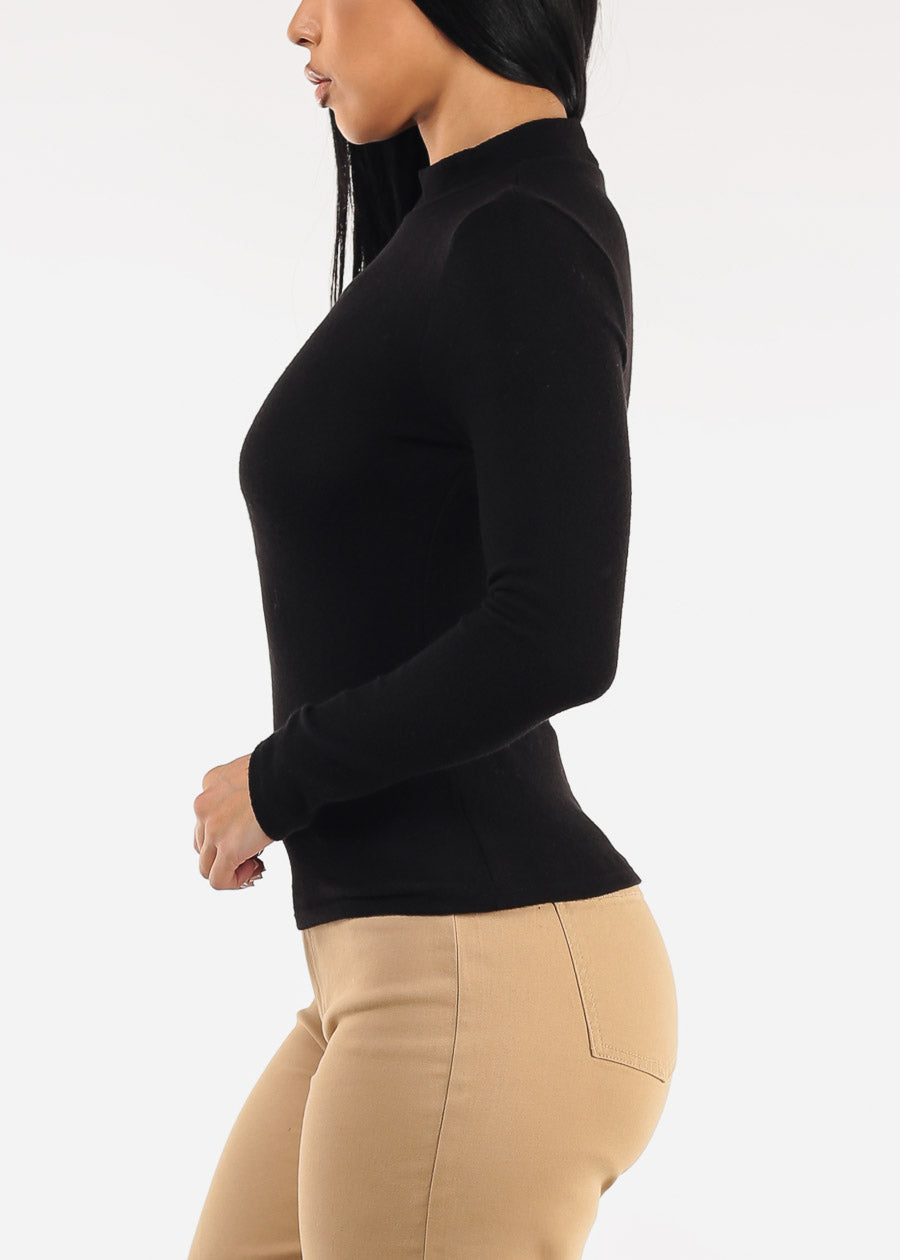 Long Sleeve Mock Neck Stretch Top Black