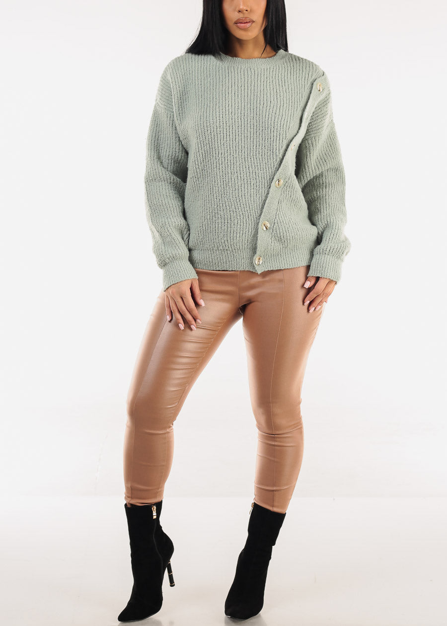 High Waist Coated Stretch Skinny Pants Light Mocha
