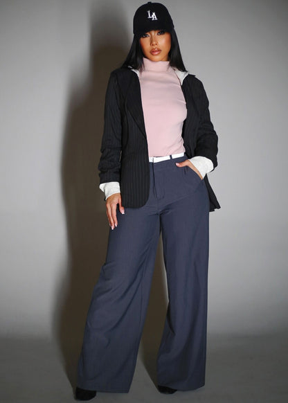 Super High Waist Stretch Wide Leg Dress Pants Grey