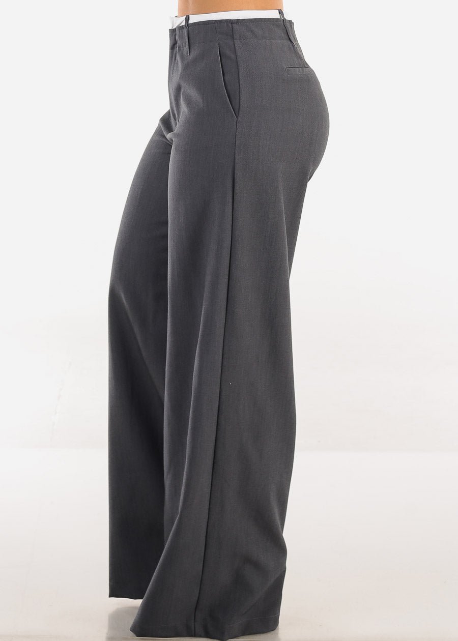 Super High Waist Stretch Wide Leg Dress Pants Grey