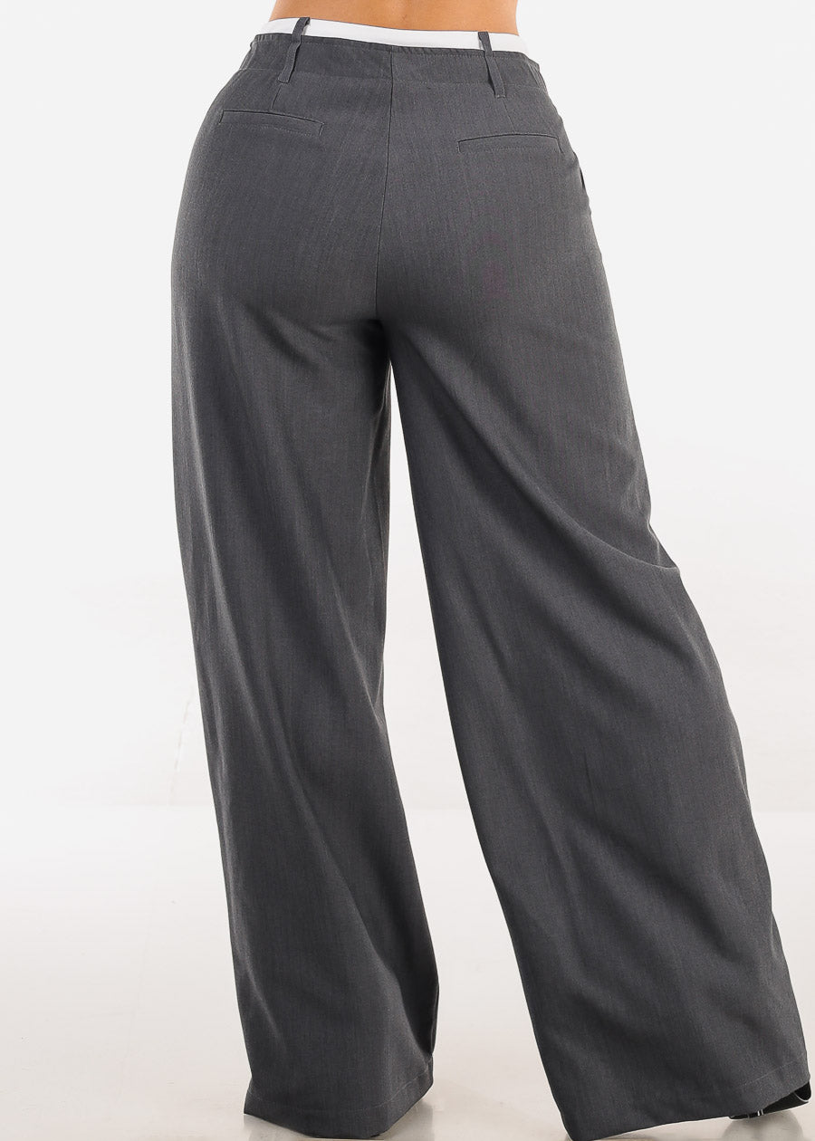 Super High Waist Stretch Wide Leg Dress Pants Grey