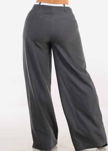 Super High Waist Stretch Wide Leg Dress Pants Grey