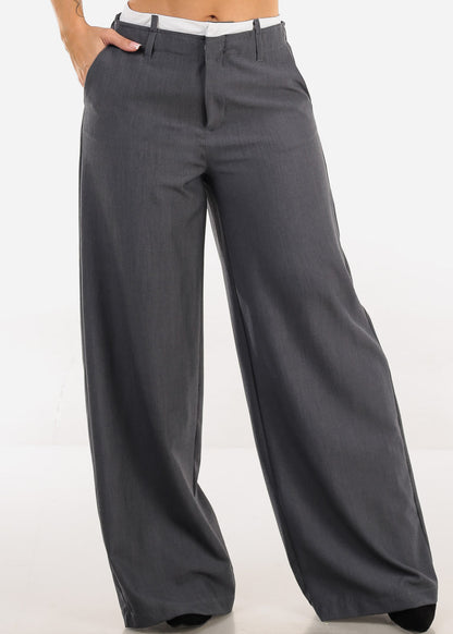 Super High Waist Stretch Wide Leg Dress Pants Grey