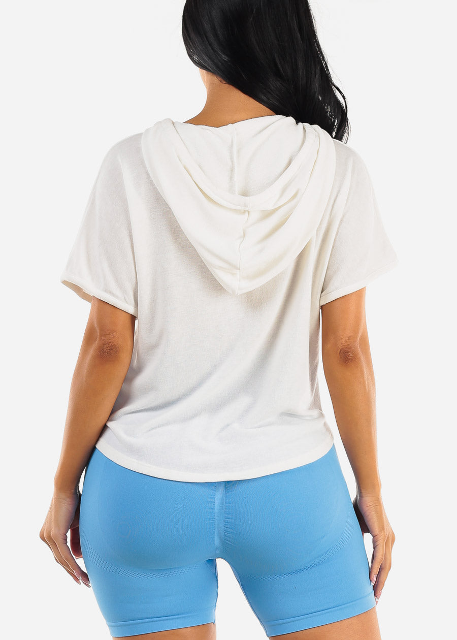 White Short Sleeve Soft Stretch Hoodie