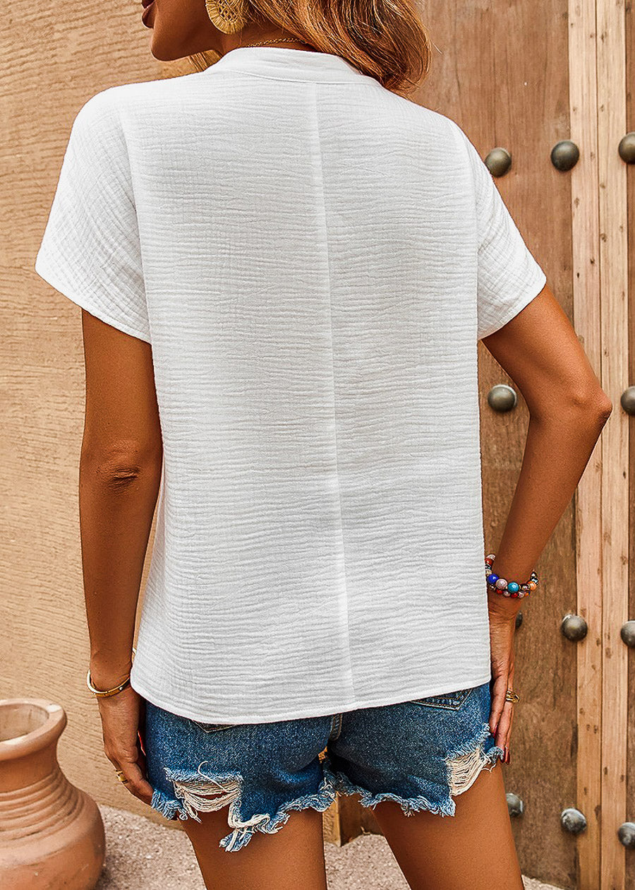 Lightweight Short Sleeve White Vneck Top