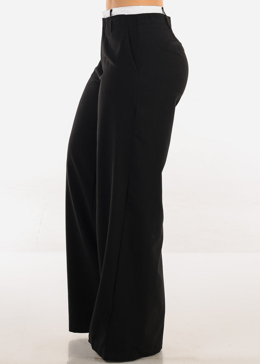Super High Waist Stretch Wide Leg Dress Pants Black