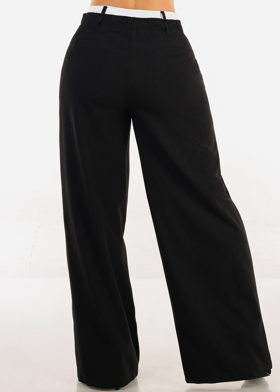 Super High Waist Stretch Wide Leg Dress Pants Black
