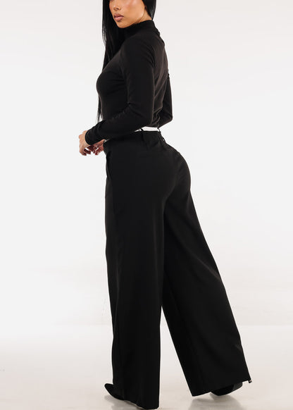 Super High Waist Stretch Wide Leg Dress Pants Black