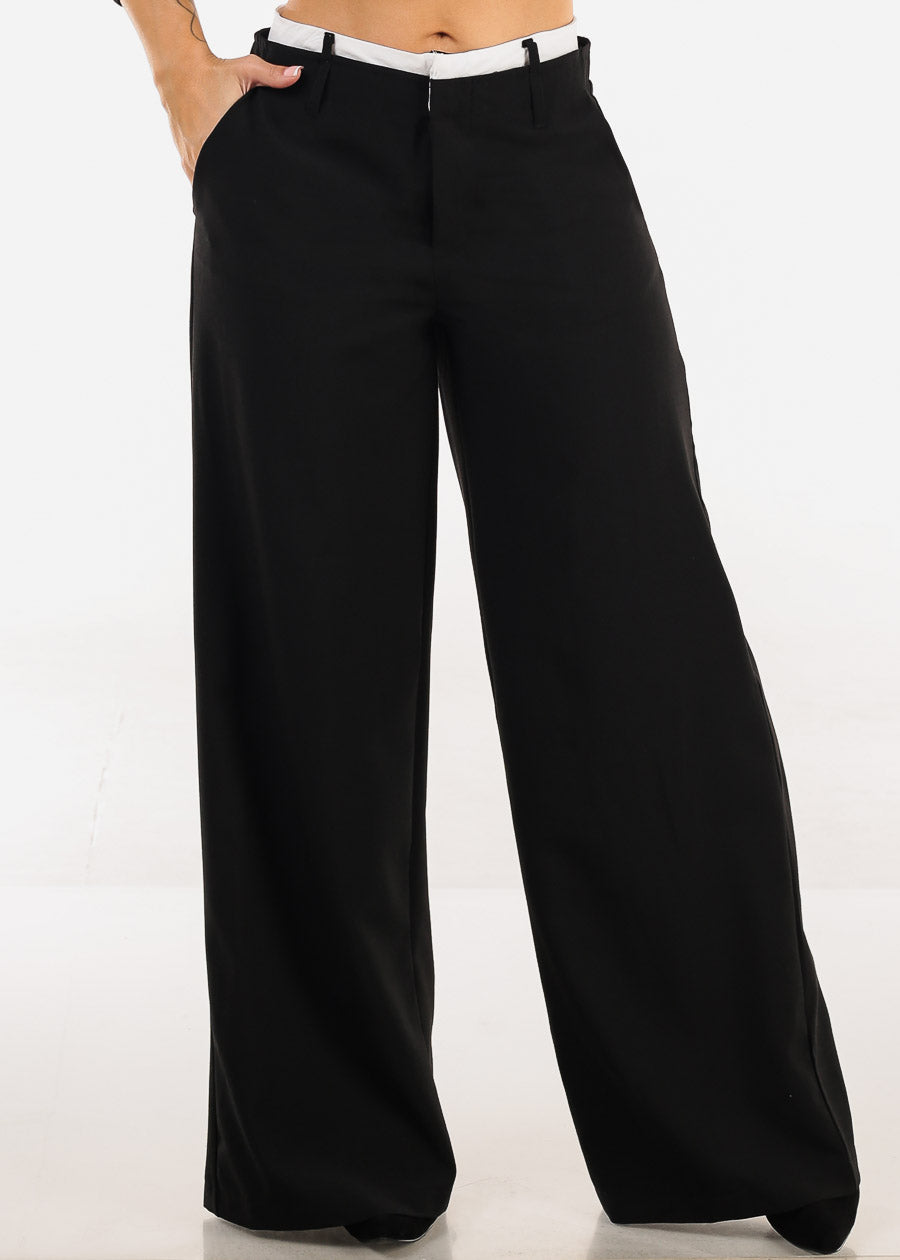 Super High Waist Stretch Wide Leg Dress Pants Black