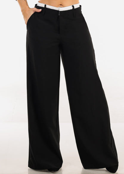 Super High Waist Stretch Wide Leg Dress Pants Black