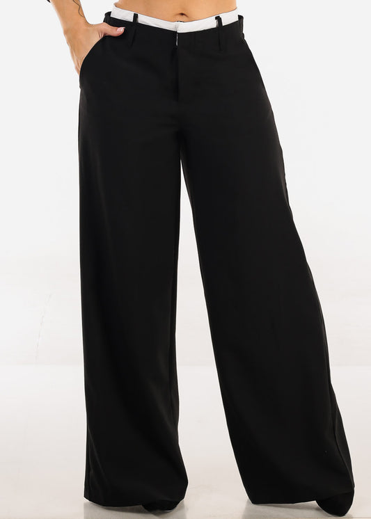 Super High Waist Stretch Wide Leg Dress Pants Black