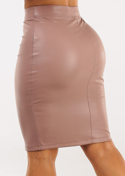 High Waist Stretch Vegan Leather Pencil Skirt Mauve