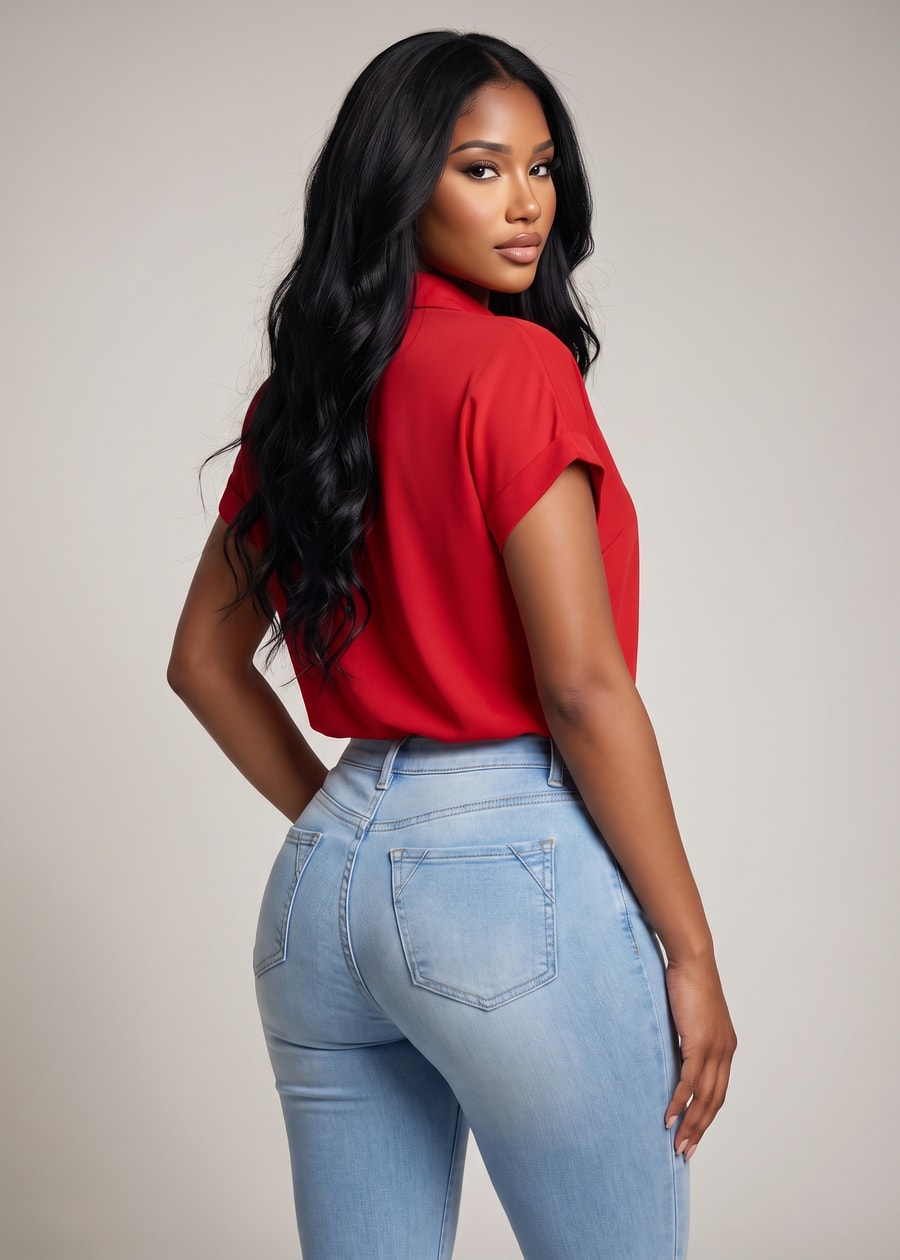 Short Sleeve Button Up Stretch Collared Blouse Red, view 2 of 2