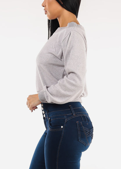 Off Shoulder Butter Soft Stretch Sweater Top Light Pink