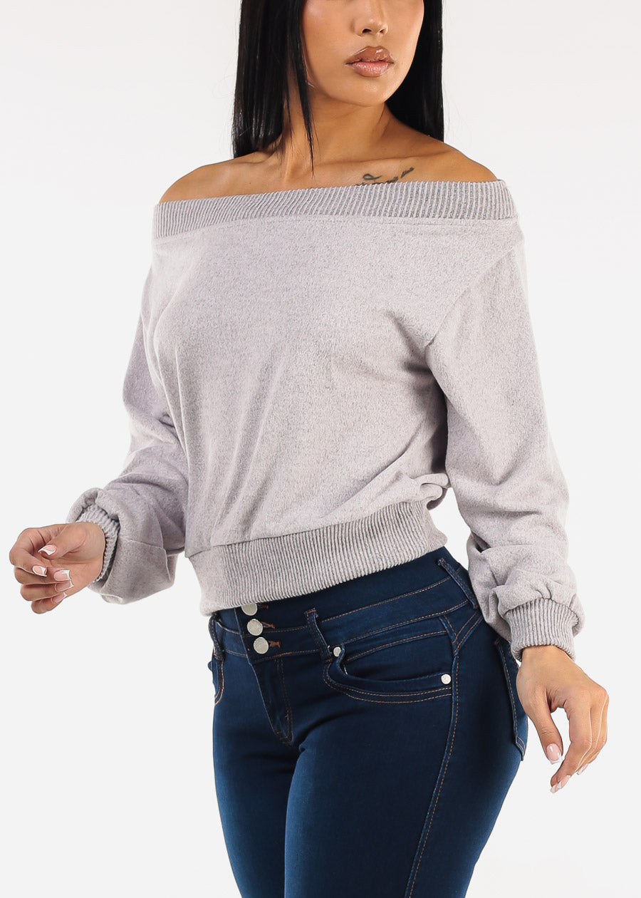 Off Shoulder Butter Soft Stretch Sweater Top Light Pink