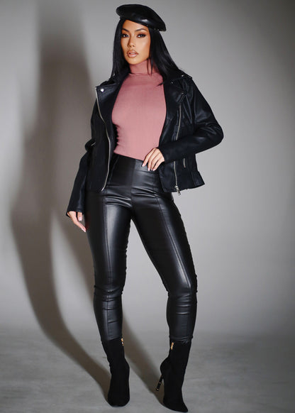 Ribbed Turtleneck Long Sleeve Sweater Bodysuit Dark Mauve