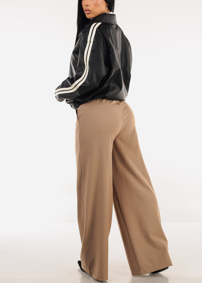 Super High Waist Stretch Wide Leg Dress Pants Light Brown