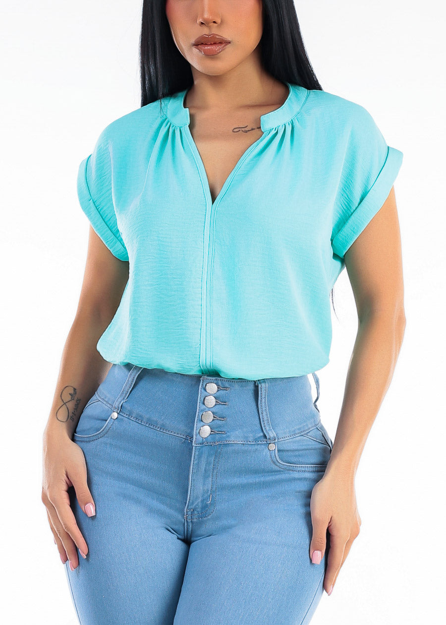 Casual Short Sleeve Vneck Lightweight Blouse Mint