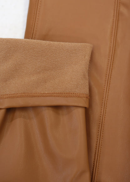 High Waist Vegan Leather Skinny Pants Camel