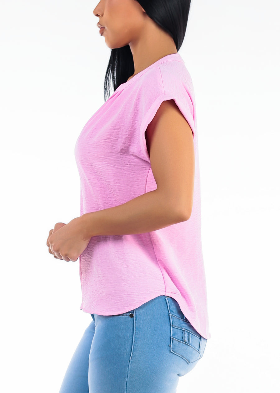 Casual Short Sleeve Vneck Lightweight Blouse Pink