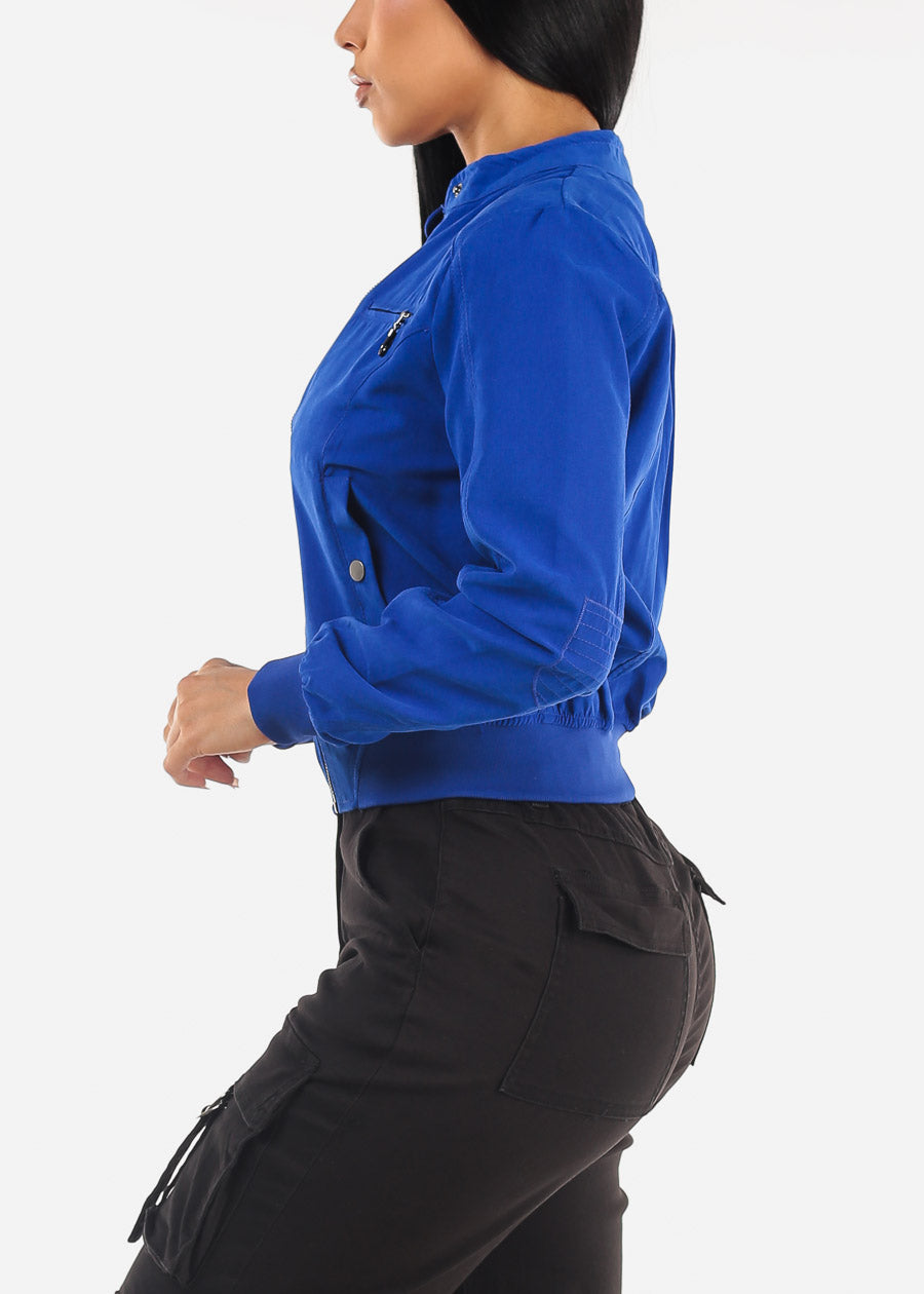 Long Sleeve Zip Up Jacket Royal Blue w Ribbed Hem