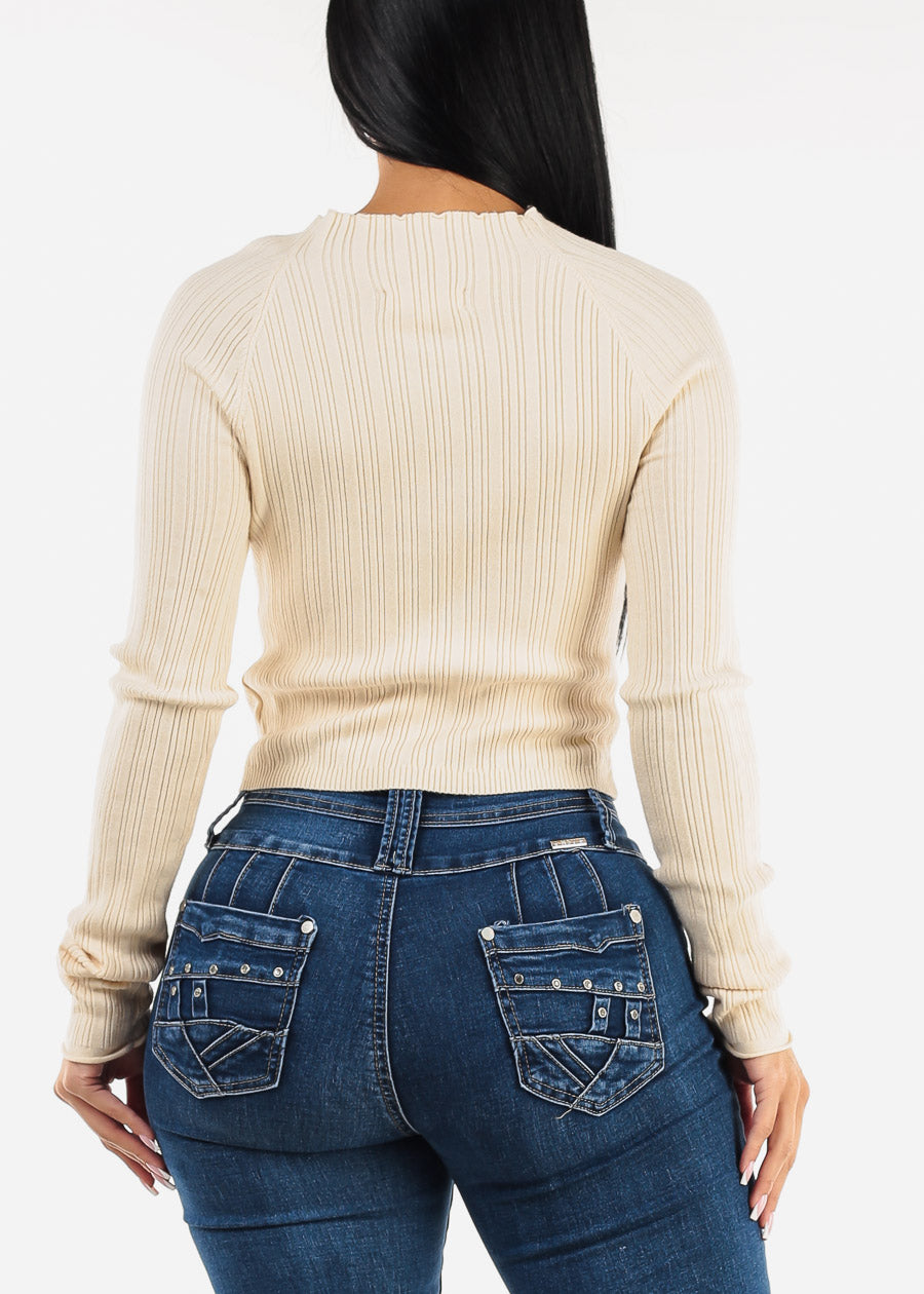 Wide Neck Lightweight Sweater Top Cream