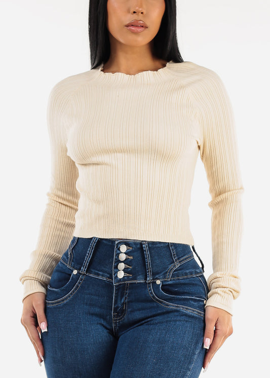 Wide Neck Lightweight Sweater Top Cream