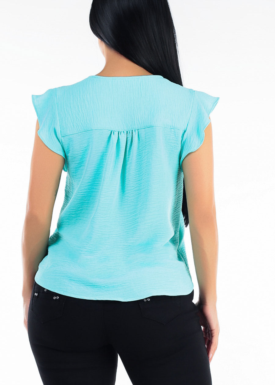 Short Sleeve Vneck Lightweight Blouse Mint