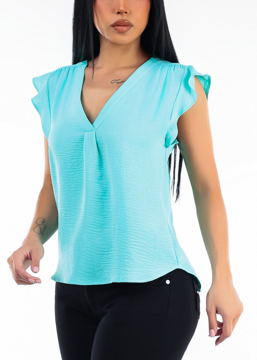 Short Sleeve Vneck Lightweight Blouse Mint