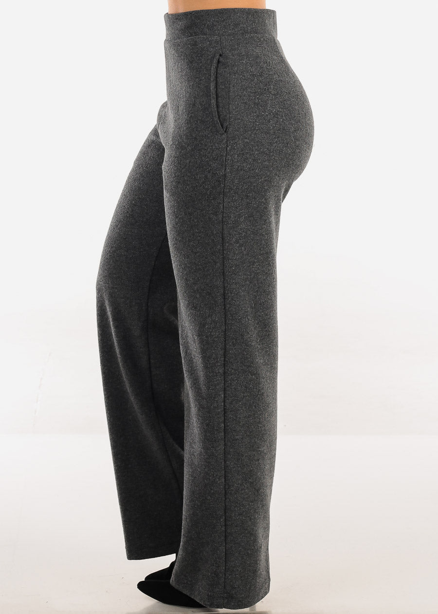 Butt Lift Soft Super High Waist Wide Leg Stretch Pants Charcoal
