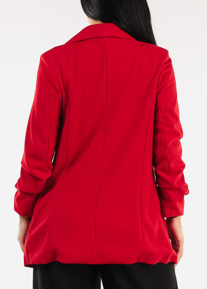 Quarter Sleeve Open Front Red Blazer