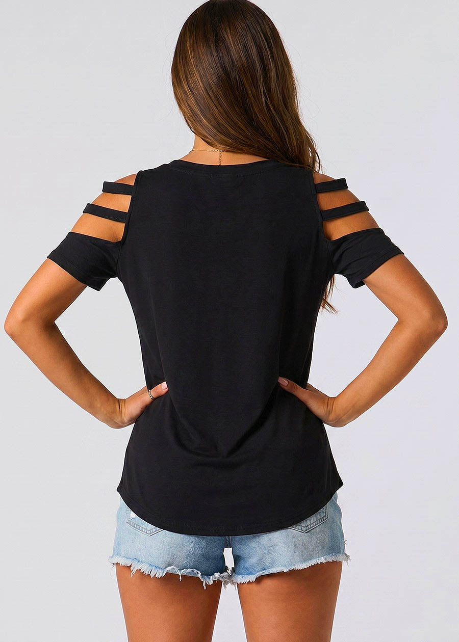 Black Cut Out Cold Shoulder Stretch Top