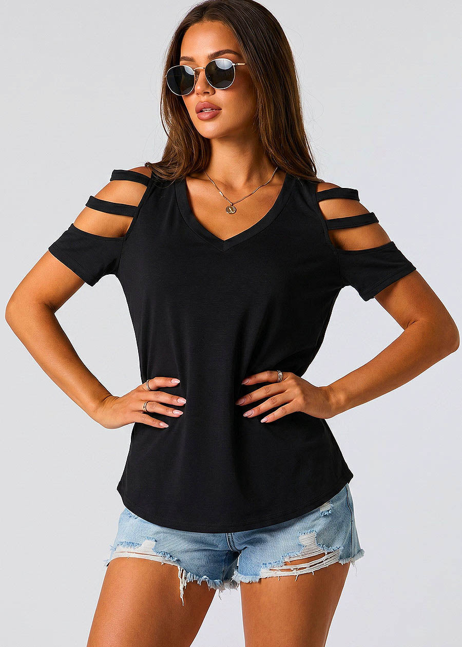 Black Cut Out Cold Shoulder Stretch Top