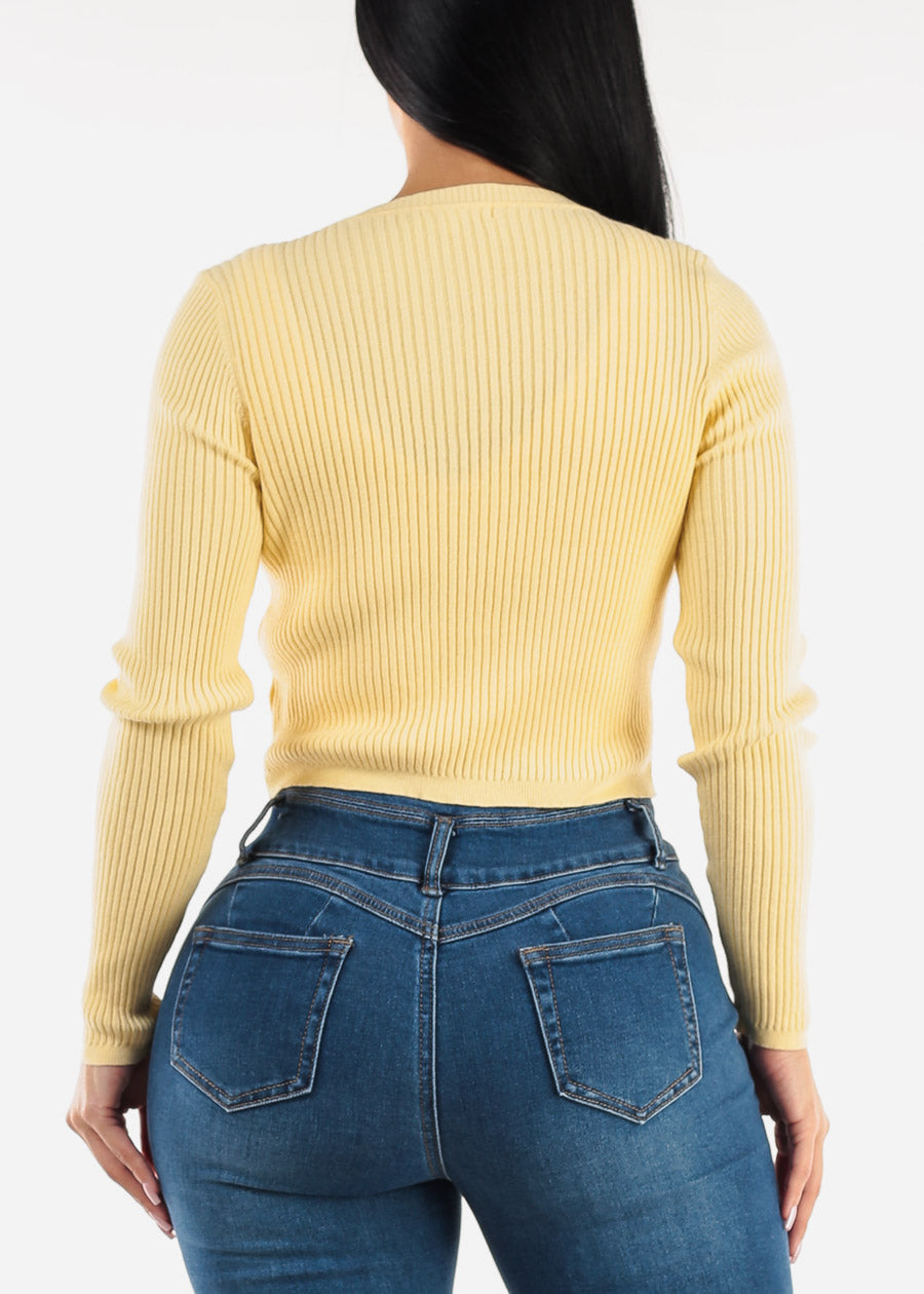 Sleeveless Crop Top & Cardigan Sweater Yellow (2 PCE SET)