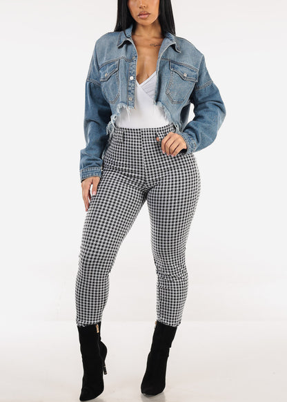 Super High Waist Plaid Stretch Skinny Pants B&W