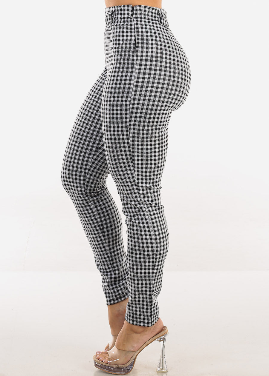 Super High Waist Plaid Stretch Skinny Pants B&W