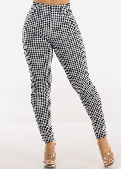 Super High Waist Plaid Stretch Skinny Pants B&W