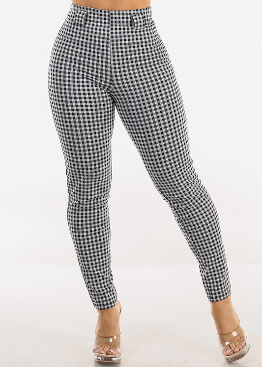 Super High Waist Plaid Stretch Skinny Pants B&W