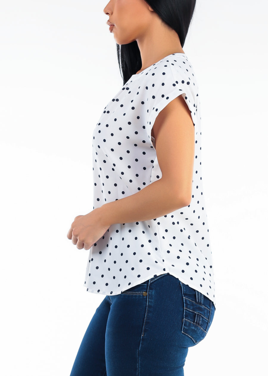 Short Sleeve Vneck Polka Dot Blouse Ivory