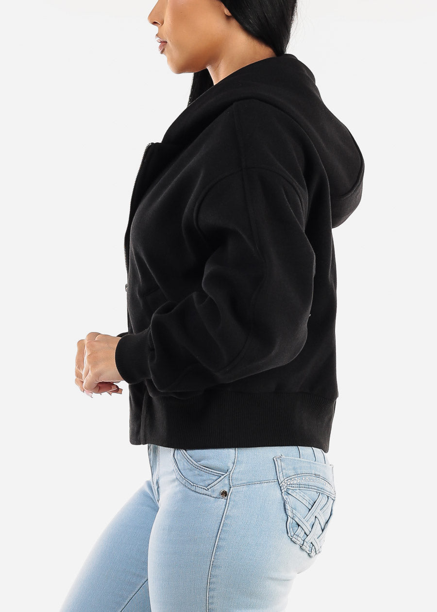 Long Sleeve Zip Up Black Hoodie