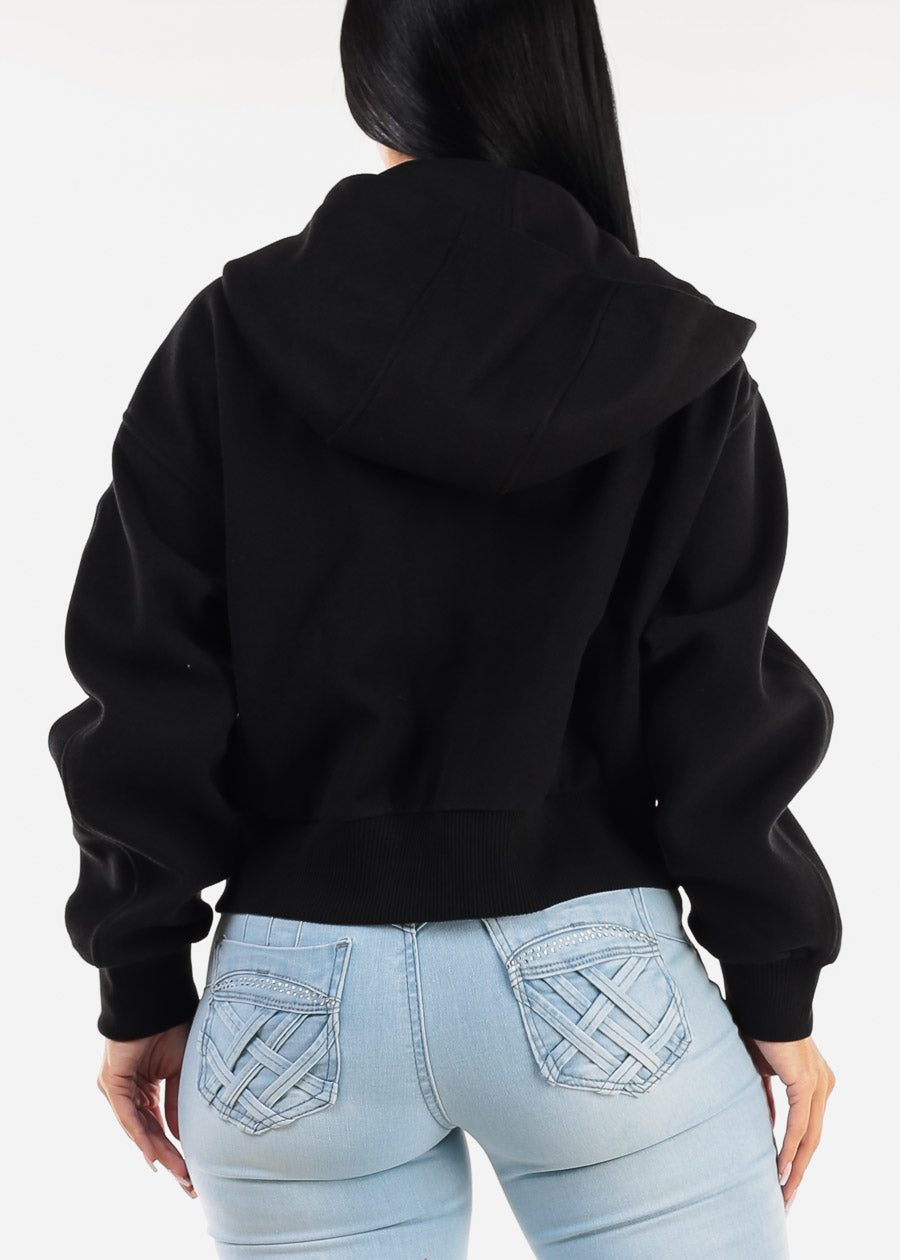 Long Sleeve Zip Up Black Hoodie