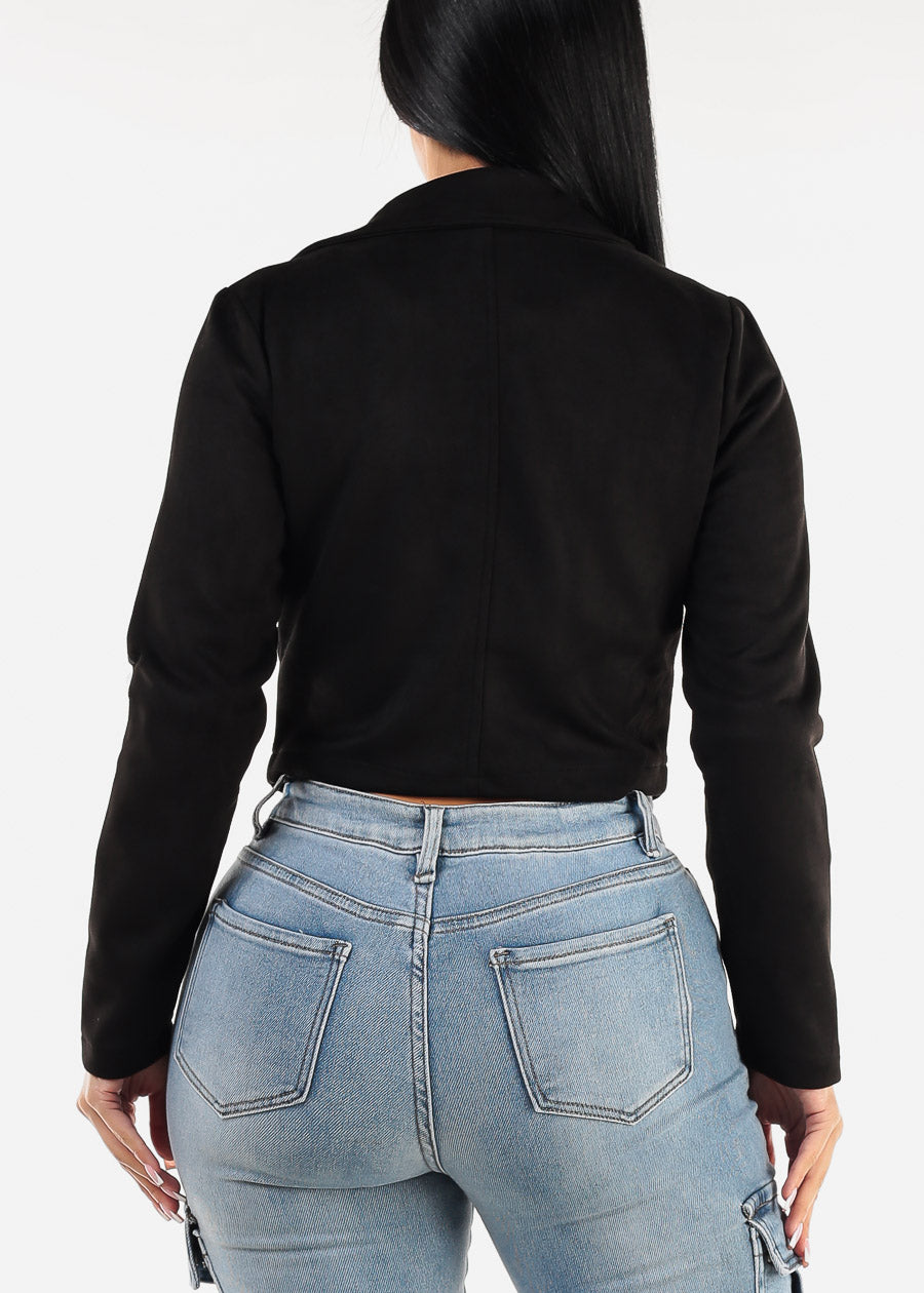 Zip Up Black Suede Moto Jacket w Lace Up Sides