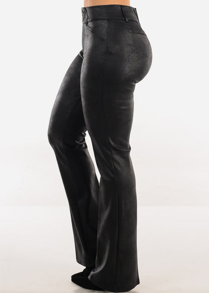 Butt Lift High Waist Stretch Coated Bootcut Dress Pants Black