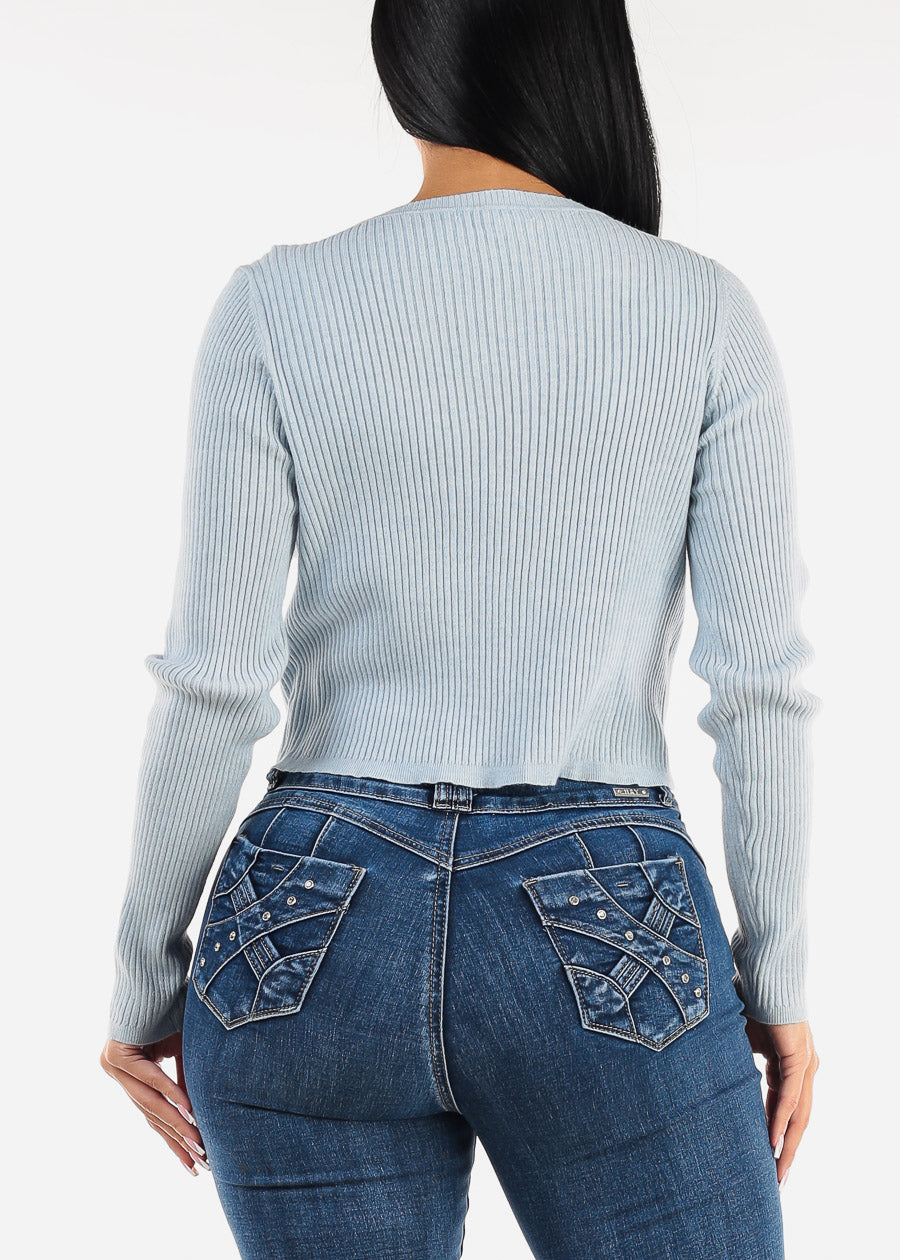 Sleeveless Crop Top & Cardigan Sweater Blue (2 PCE SET)