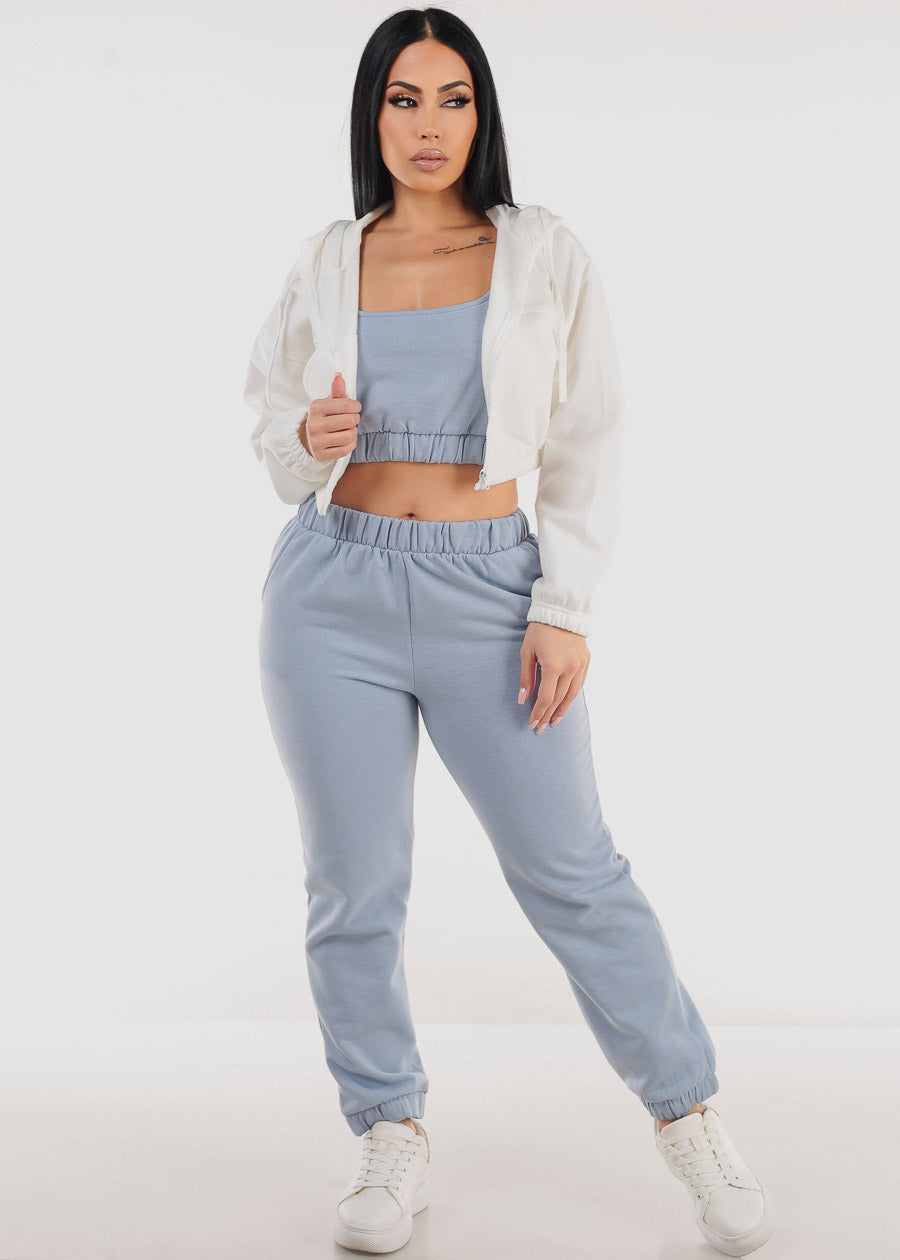 Sleeveless Fleece Crop Top & Jogger Pants Dusty Blue (2 PCE SET)