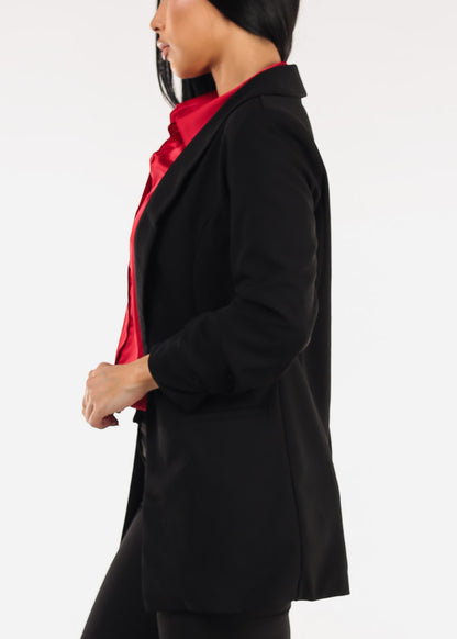 Quarter Sleeve Open Front Black Blazer